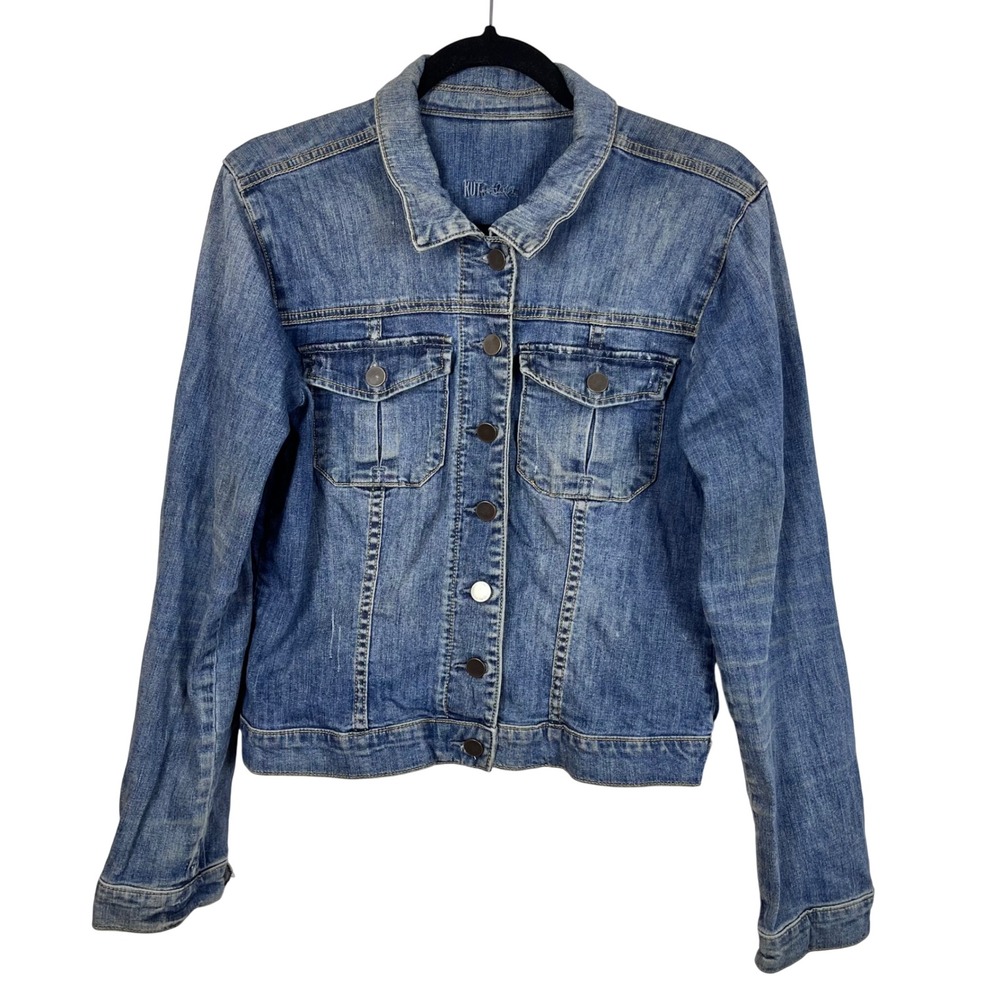 KUT FROM THE KLOTH Denim Jacket Blue Jean Button Front‎ Size L (O686)